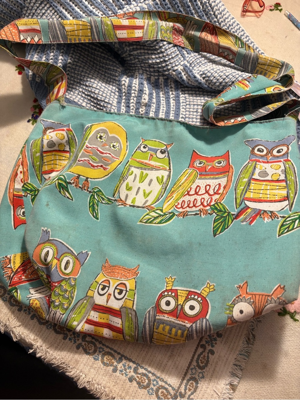Women's Teal Owl Print Shoulder Bag